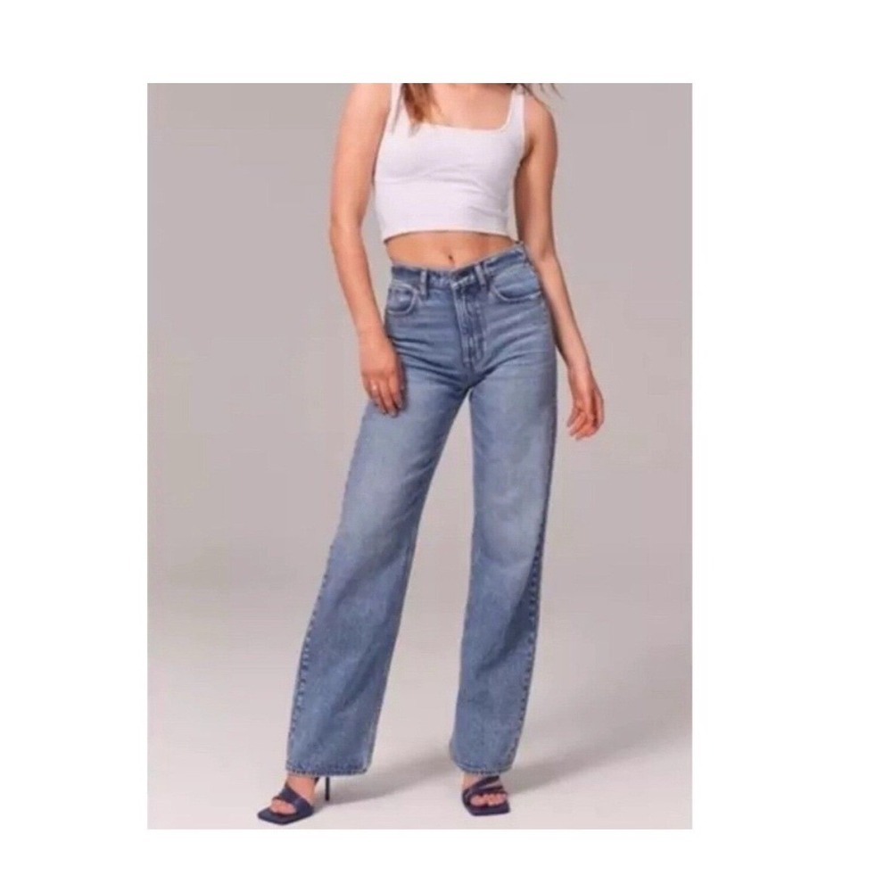 Abercrombie & Fitch Mid Wash Wide Leg Jeans